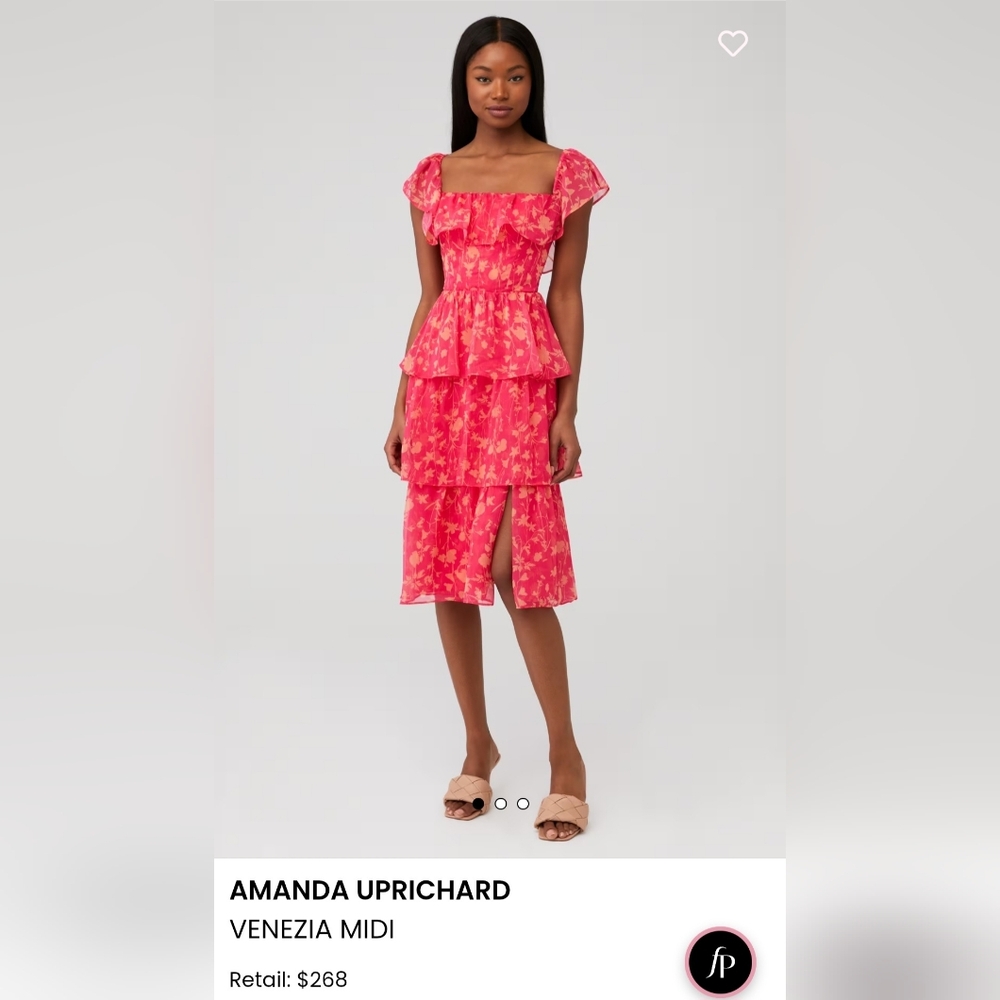 Amanda Uprichard Pink Floral Tiered Midi Dress Size Small